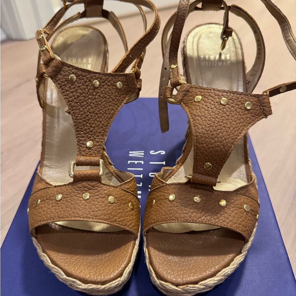 Stuart Weitzman Tan Espadrille Sandals Size 7.5